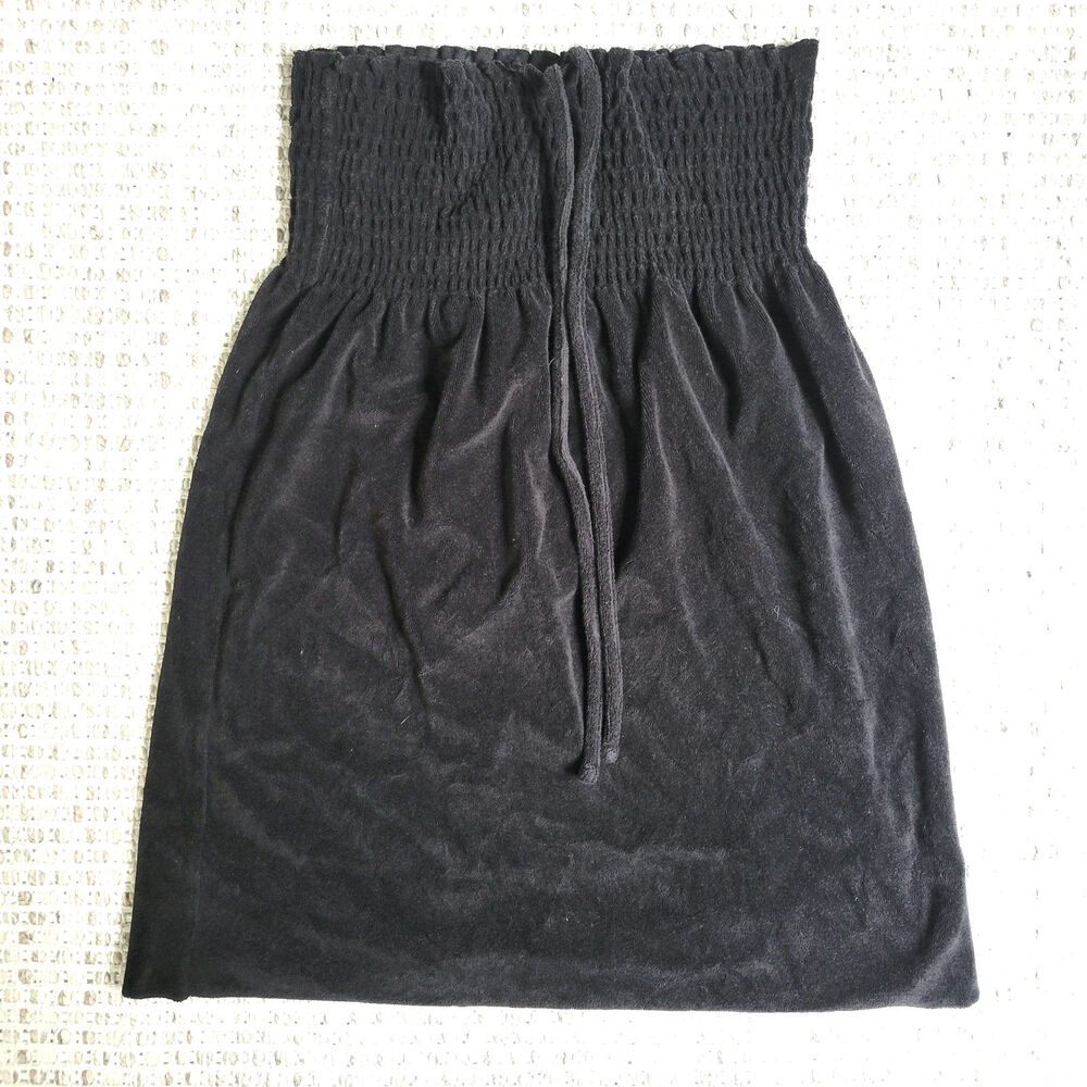 Vintage 2005 Xhilaration Womens L Black Strapless Coverup Terrycloth Mini Dress